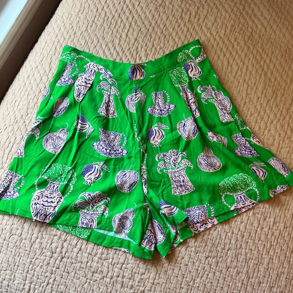 NWOT Corey Lynn Calter Anthropologie Green & Blue Patterned Everly Shorts